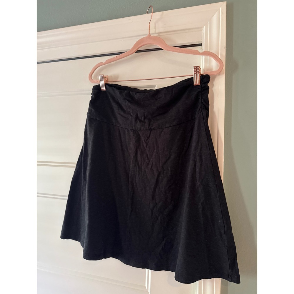 Toad&Co Skirt Medium Black A-line Tencel Cotton Ruched Waist Travel Pull On